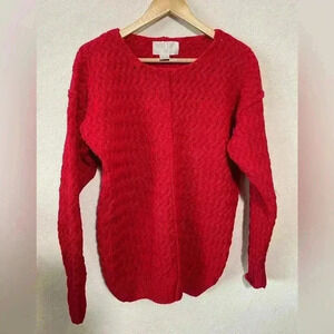 HAND KNIT- The Limited RED Cable Cotton Blend Sweater Crew Neck Vintage
